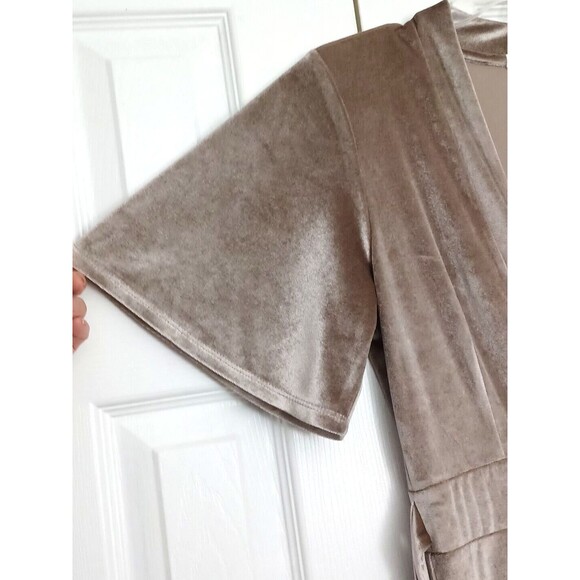 YF&B On The Road Temptress Velvet Maxi Dress Size S Taupe Deep V-neck - Picture 6 of 14